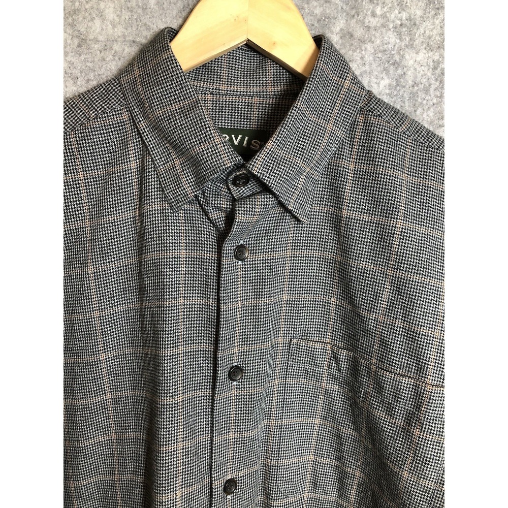 Orvis Shirt Mens Medium Gray Houndstooth Check Cotton Merino Battenkill Classic